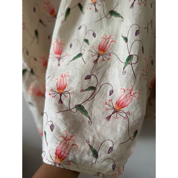 Anthropologie HD in Paris “Linen” Flowy Floral Top Bubble Sleeve Artsy Lagenlook - Picture 7 of 10